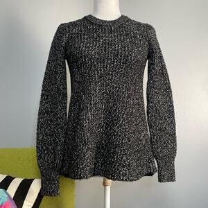 Athleta Sierra Black White Wool Chunky Knit Crew Neck Sweater XS